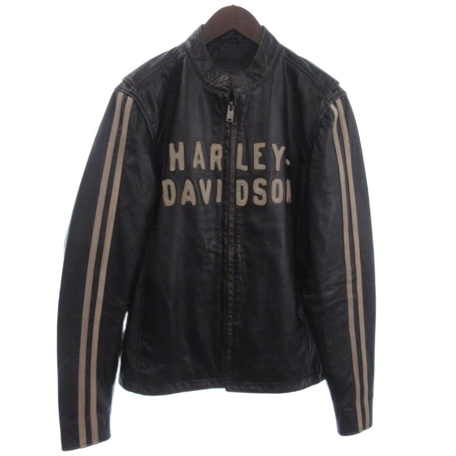 【中古】ハーレーダビッドソン シングル ライダースジャケット レザー ロゴ 牛革 97009-21VM 黒 ブラック M メンズ ハーレーダビッドソン HARLEY DAVIDSON シングル ライダースジャケット