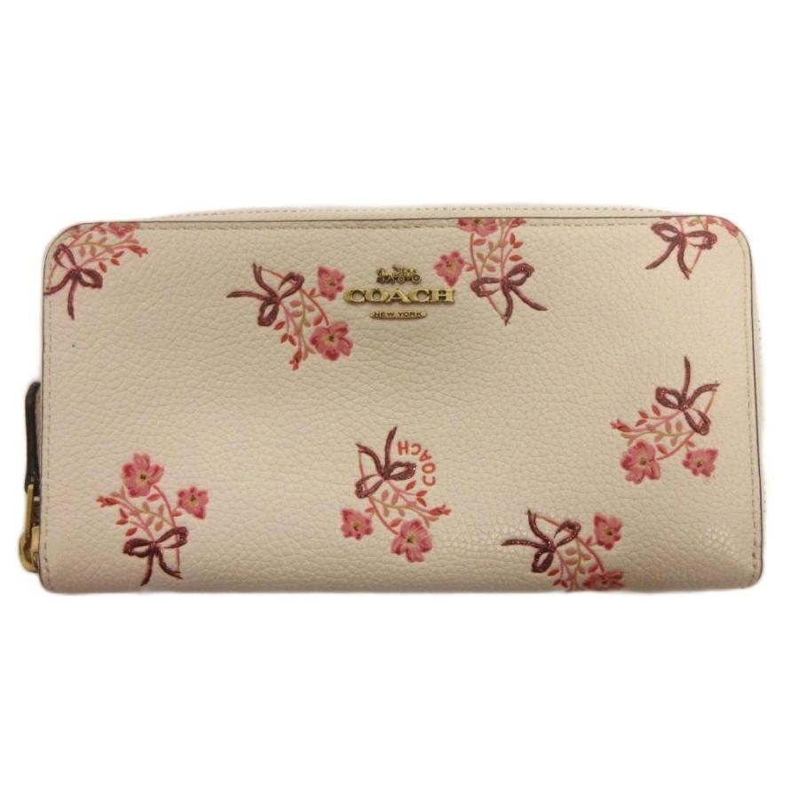 COACH（コーチ） 長財布 ラウンドジップ フラワーモチーフ リボン オフ