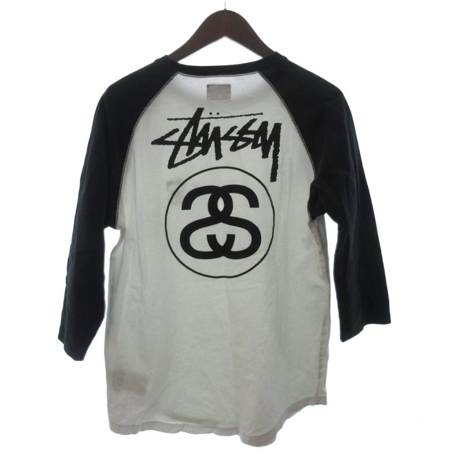 STUSSY（ステューシー） ラグラン ロング Tシャツ 七分袖 ロゴ 白 黒 M