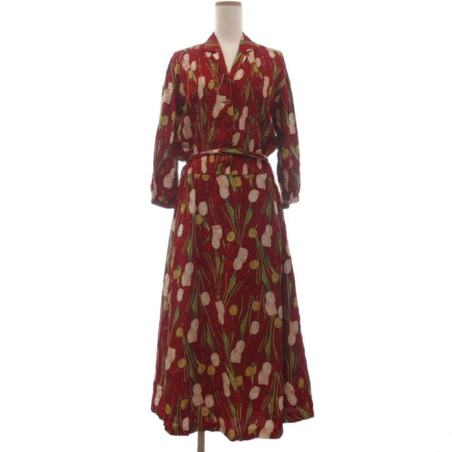 インゲボルグ INGEBORG チューリップ柄 ロング ワンピース 七分袖 赤
