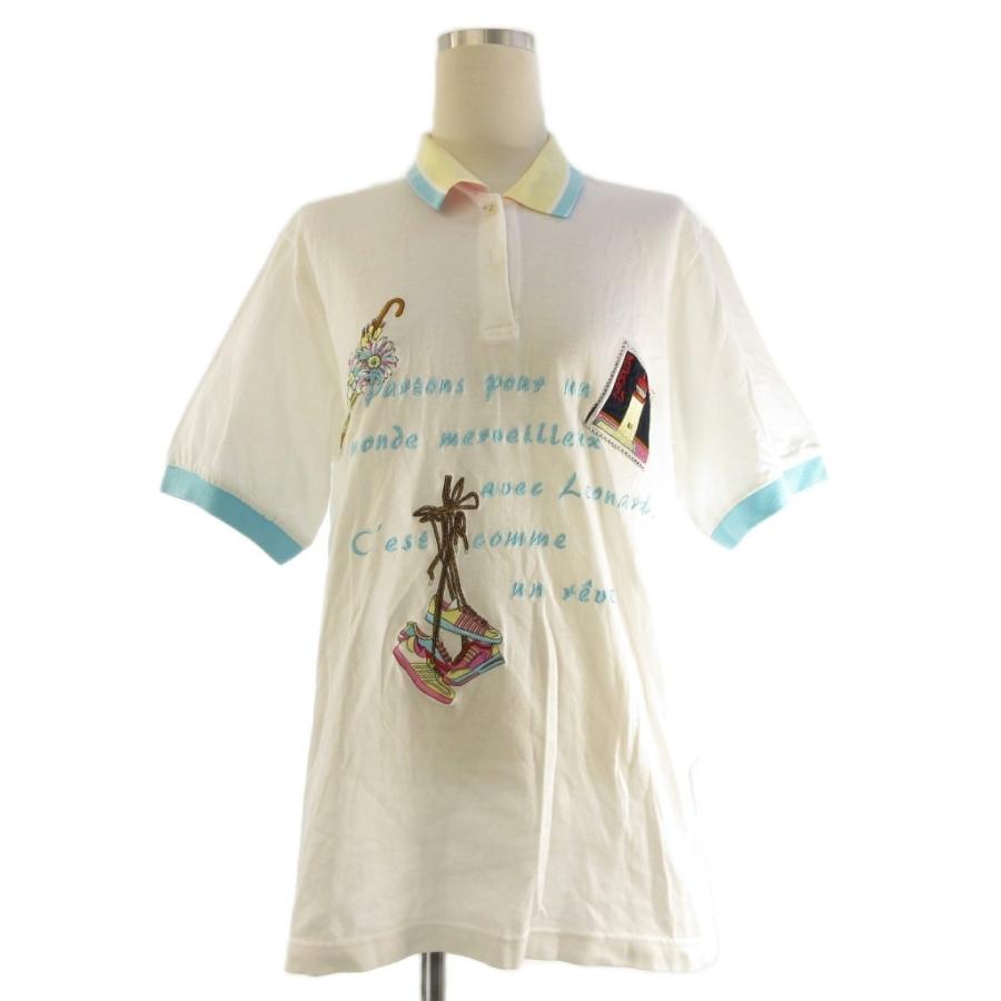 【超美品】LEONARD SPORT レオナールスポーツ　半袖ポロシャツ レオナールスポーツ LEONARD SPORT ポロシャツ 半袖 ワッペン 刺繍 白