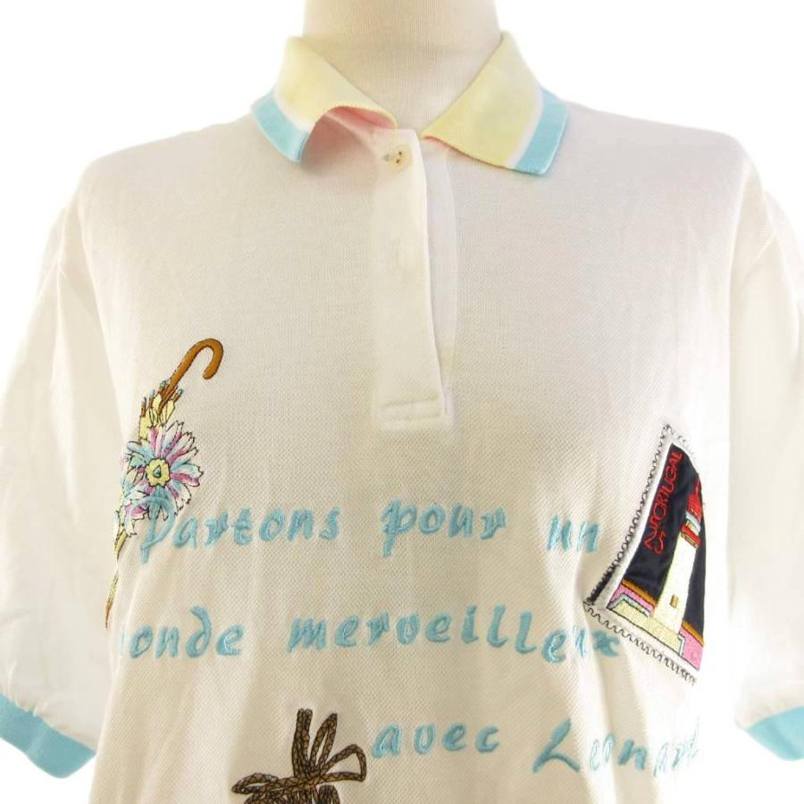 【超美品】LEONARD SPORT レオナールスポーツ　半袖ポロシャツ レオナールスポーツ LEONARD SPORT ポロシャツ 半袖 ワッペン 刺繍 白