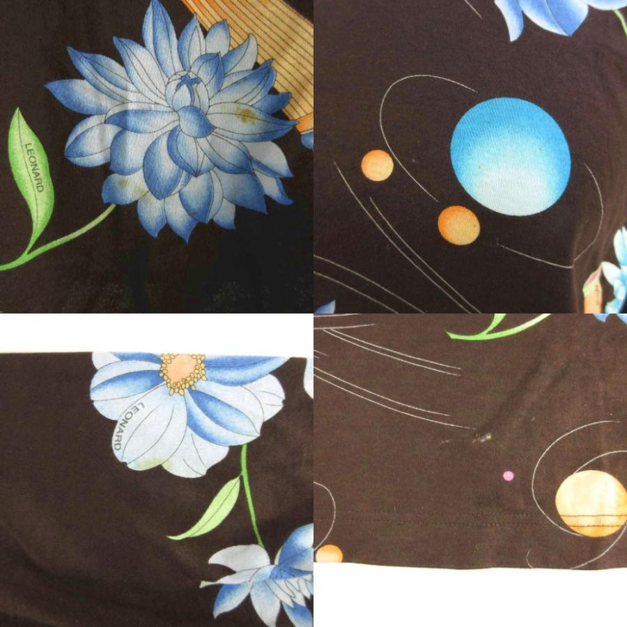 LEONARD*レオナール　花柄ラインカットソー　フラワー　青　長袖 LEONARD*レオナール花柄ラインカットソーフラワー青長袖