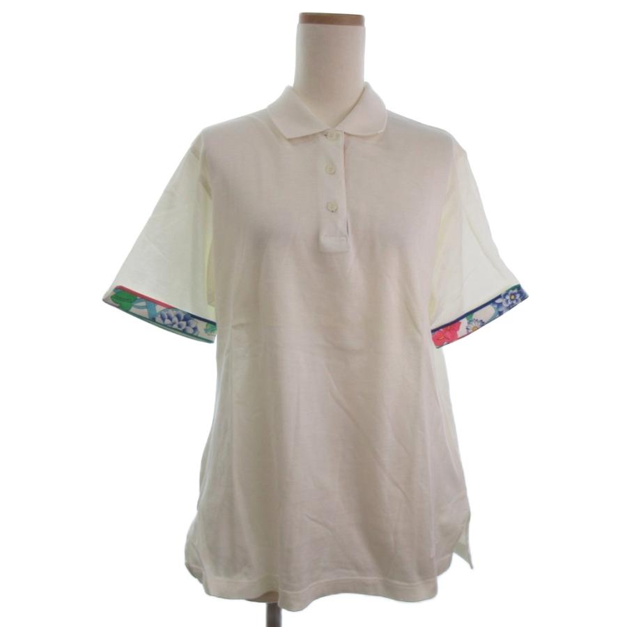 【美品】レオナールノースリーブポロシャツ レオナールスポーツ LEONARD SPORT ポロシャツ 半袖 花柄 オフホワイト