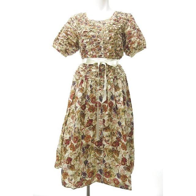 爆安プライス 中古 ピンクハウス Pink House ワンピース 半袖 ロング丈 花柄 プリント ピコフリル レース リボン ベージュ メルローズ 0705 Nst レディース ベクトル シニアファッション Www Skylanceronline Com