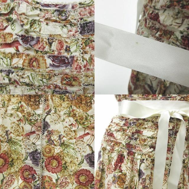 爆安プライス 中古 ピンクハウス Pink House ワンピース 半袖 ロング丈 花柄 プリント ピコフリル レース リボン ベージュ メルローズ 0705 Nst レディース ベクトル シニアファッション Www Skylanceronline Com