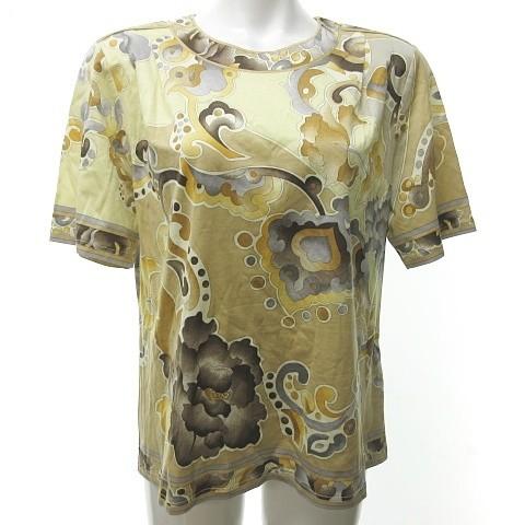 LEONARD レオナール カットソー Tシャツ 半袖 総柄 ベージュ LL 0304 