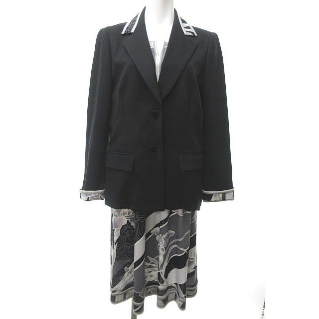 ジャケット セットアップ アンサンブル レオナール ワンピース 総柄 0237 グレー アイリス Leonard 花柄 菖蒲 0237 黒 Ibs51 中古 花柄 42 レディース ベクトル 古着