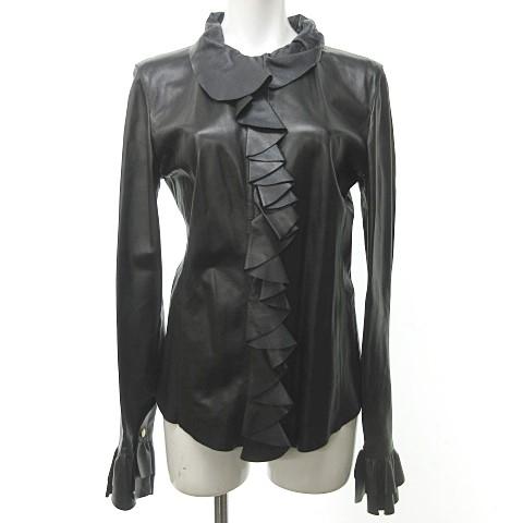 お1人様1点限り 中古 グッチ Gucci レザー ブラウス シャツ ジャケット 長袖 フリル 黒 42 19 レディース ベクトル 古着 数量限定 Www Skylanceronline Com