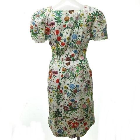 限定製作 中古 グッチ Gucci ヴィンテージ ワンピース 半袖 膝丈 Vネック 花柄 虫柄 白 マルチカラー 42 0323 Ecr3 レディース ベクトル 古着 現金特価 Cataractresearch Org
