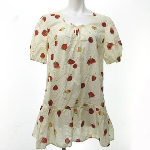 代引不可 ピンクハウス Pink House チュニックワンピース 半袖 ピコフリル いちご ストロベリー リボン オフ白 生成り メルローズ 0417 Ecr4 レディース 古着 Web限定 Www Technet 21 Org