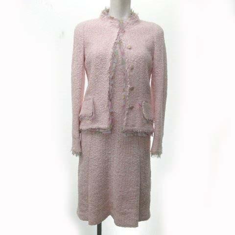 中古 スイーツ柄 シャネル Chanel ココマークボタン 04c セットアップ ワンピース ピンク スーツ ツイード スイーツ柄 ココマークボタン ピンク 34 国内正規品 0523 Ecr5 レディース 古着 023 ブランド古着販売のベクトル 超人気高品質