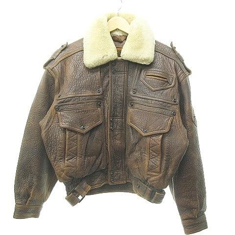 ボア2重襟 ヴィンテージ レザー ジャケット フライト ボアライナー付 古着-