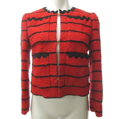 ソニアリキエル Sonia Rykiel ツイード ノーカラー ジャケット ボレロ 総柄 ストライプ 赤 レッド 34 約xs 0415 レディース 023 ブランド古着販売のベクトル 通販 Yahoo ショッピング