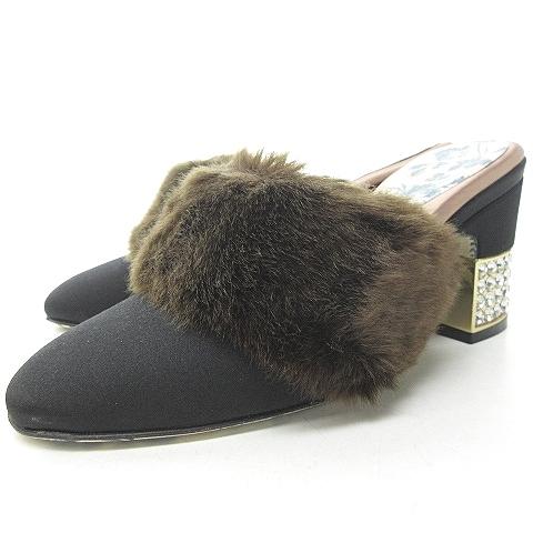 グッチ GUCCI 522190 サテン ファー サンダル ミュール パンプス