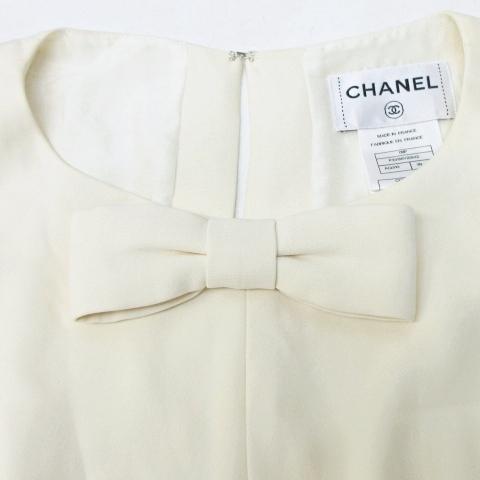 シャネル CHANEL 08P ワンピース シルク リボン モチーフ ノースリーブ  