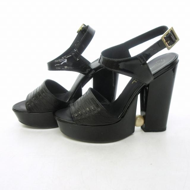 CHANEL シャネル 黒エナメルサンダル 23.5cm（36 1/2）