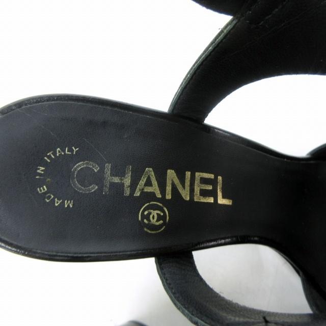 シャネル CHANEL サンダル 厚底 ハイヒール エナメル 切替 型押し 