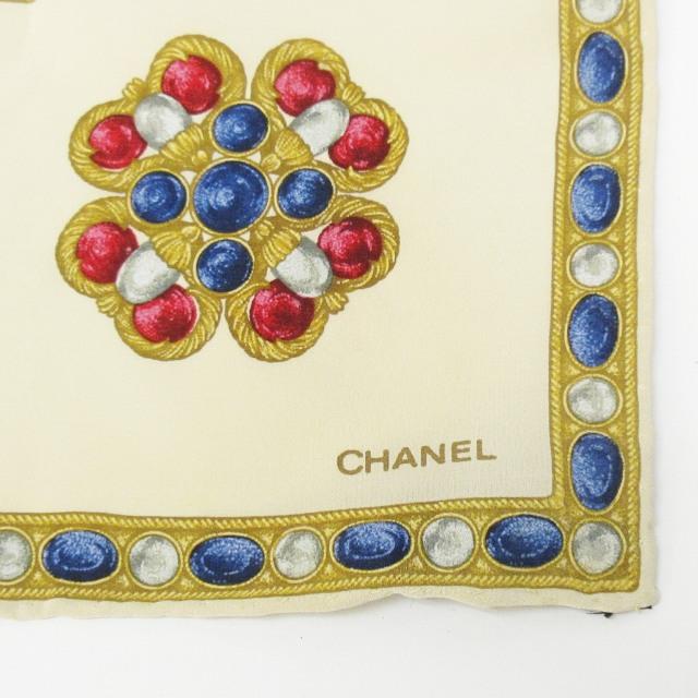 シャネル CHANEL ジュエリー柄 大判スカーフ シルク 総柄 ビジュー柄 イタリア製 ベージュ 系 0204 レディース｜vectorpremium｜04