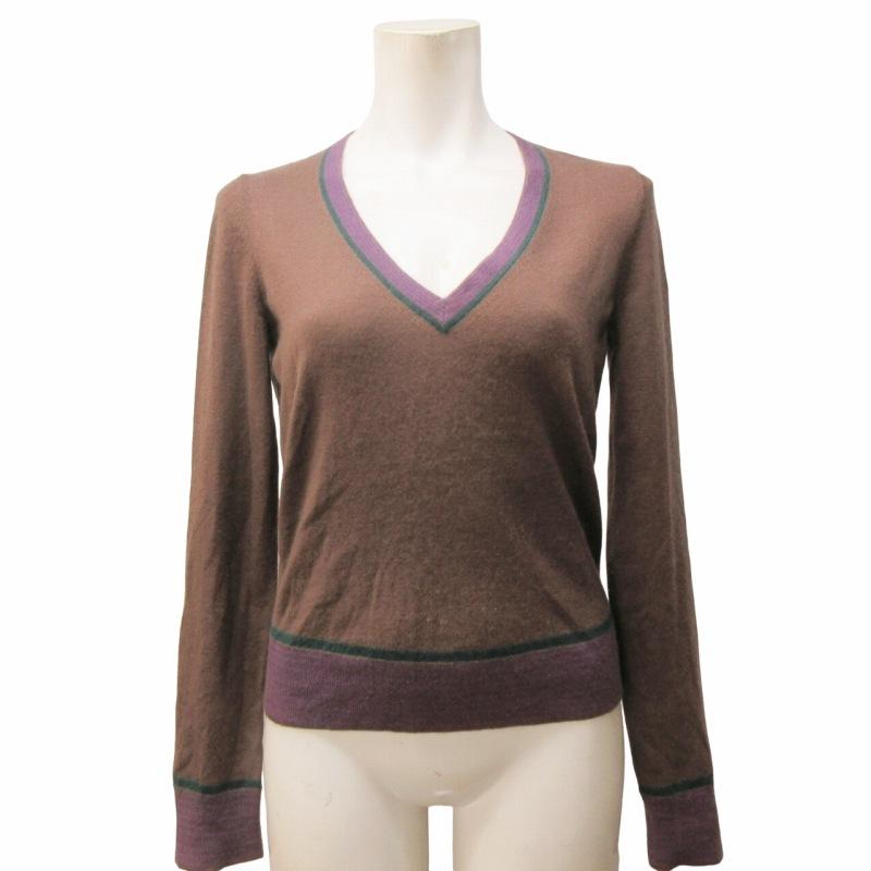 CELINE セリーヌ ニット セーター 長袖 Vネック 薄手 無地 茶 ブラウン  