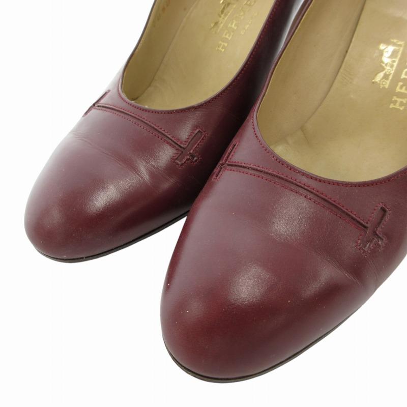 HERMES エルメス パンプス シューズ レザー チャンキーヒール 34 22.0  