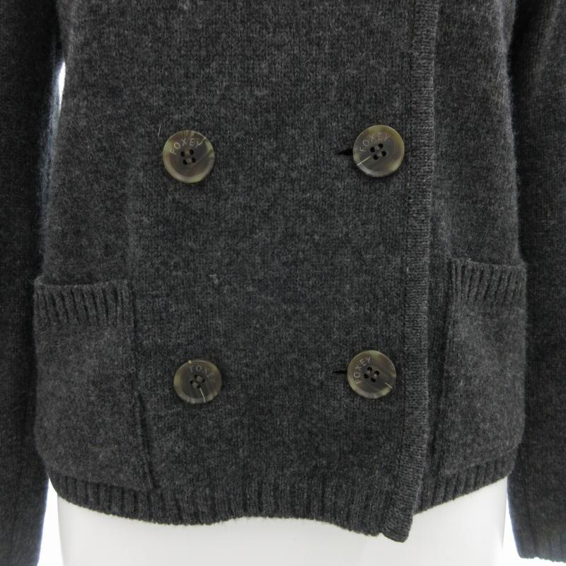 フォクシーブラックニットウールカーディガン 長袖38 FOXEY フォクシー 美品 ウールカーディガン ニット ダブル 長袖