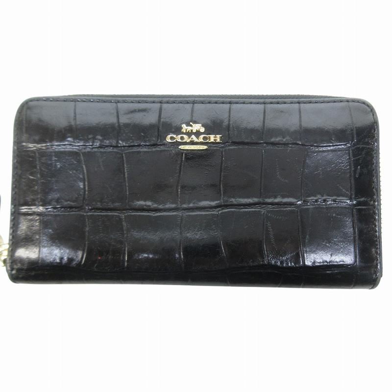 新品未使用コーチCOACHクロコ型押しレザー長財布ブラックラウンドファスナー COACH コーチ クロコ型押し 長財布 ウォレット ラウンドファスナー