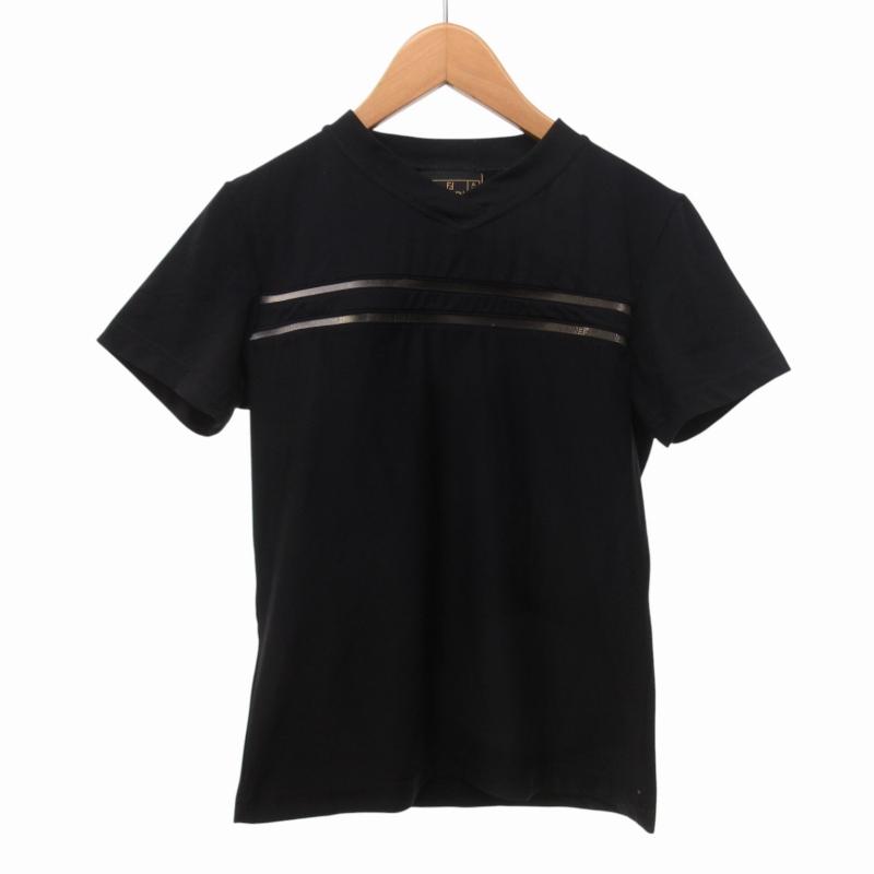 FENDI フェンディ ジャージ ロゴテープ Tシャツ ショート丈 黒 