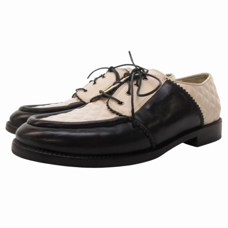 美品★CHANEL・レザー切替 メタルココマーク ヒールロゴ パンプス(35C) 美品☆CHANEL・レザー切替 メタルココマーク ヒールロゴ