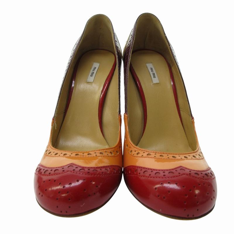 miumiu ミュウミュウ 赤エナメルレザー パンプス ミュール23cm 36