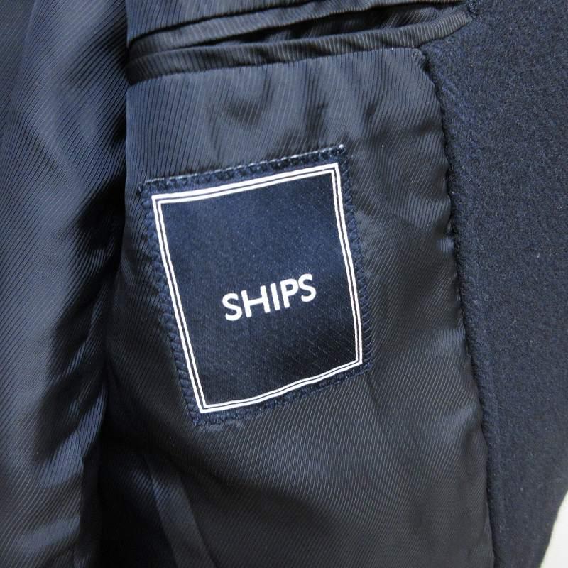 シップス SHIPS 近年 ウール ステンカラーコート ジャケット 紺
