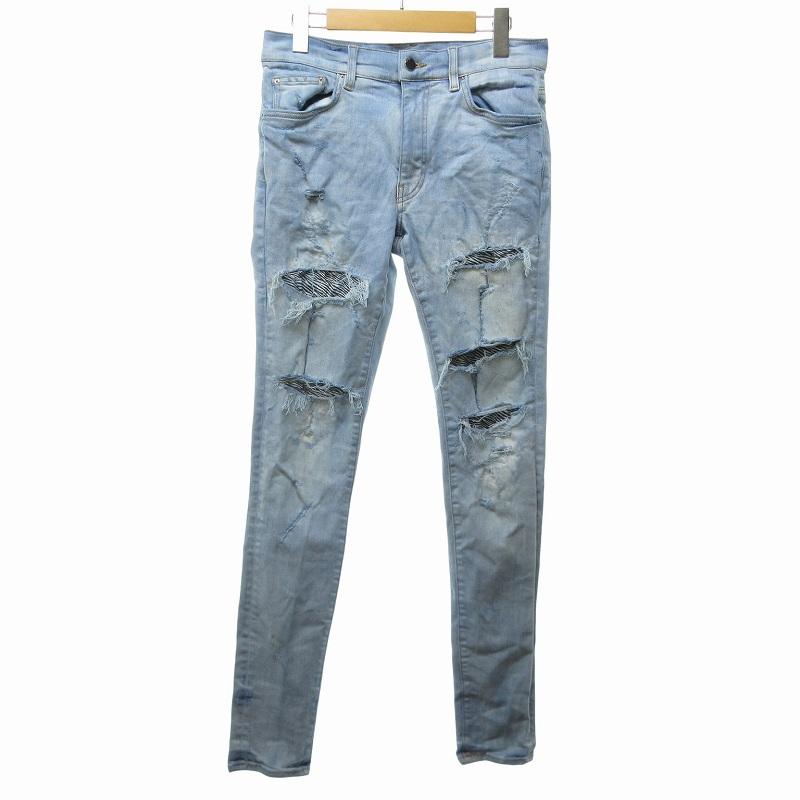 アミリ AMIRI ゼブラ柄 ダメージ スキニーデニム ジーンズ クラッシュ 