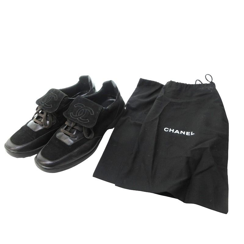 美品✨シャネル スニーカー ココマーク スエード ブラック 24cm 保存袋付 シャネル スニーカー サイドココ スエード/レザー ブラック