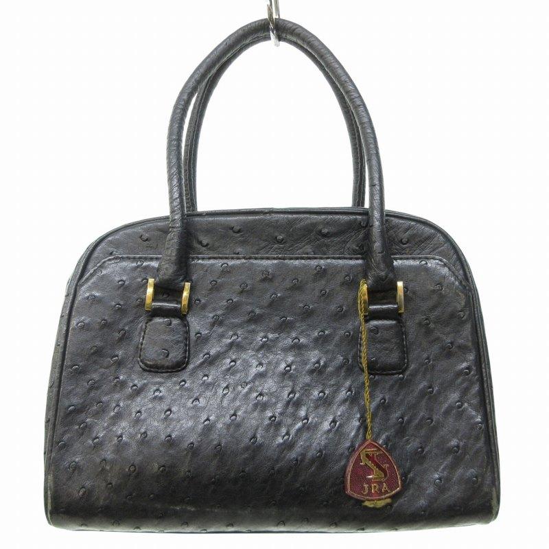 JRA オーストリッチ ハンドバッグ 手提げ ゴールド金具 レザー 黒