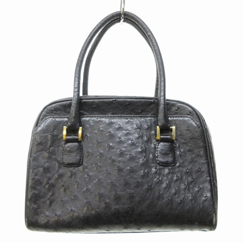 JRA オーストリッチ ハンドバッグ 手提げ ゴールド金具 レザー 黒