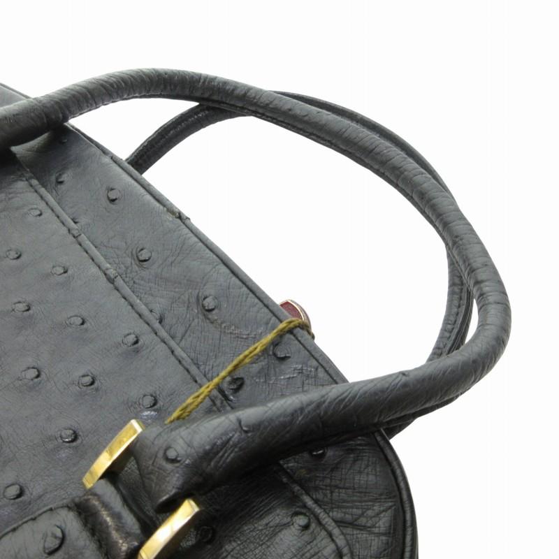 JRA オーストリッチ ハンドバッグ 手提げ ゴールド金具 レザー 黒