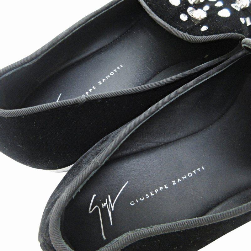 Giuseppe Zanotti ブラックベルベットローファー ビジュー付き 【公式