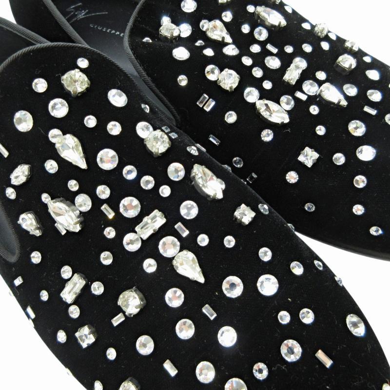 Giuseppe Zanotti ブラックベルベットローファー ビジュー付き 【公式