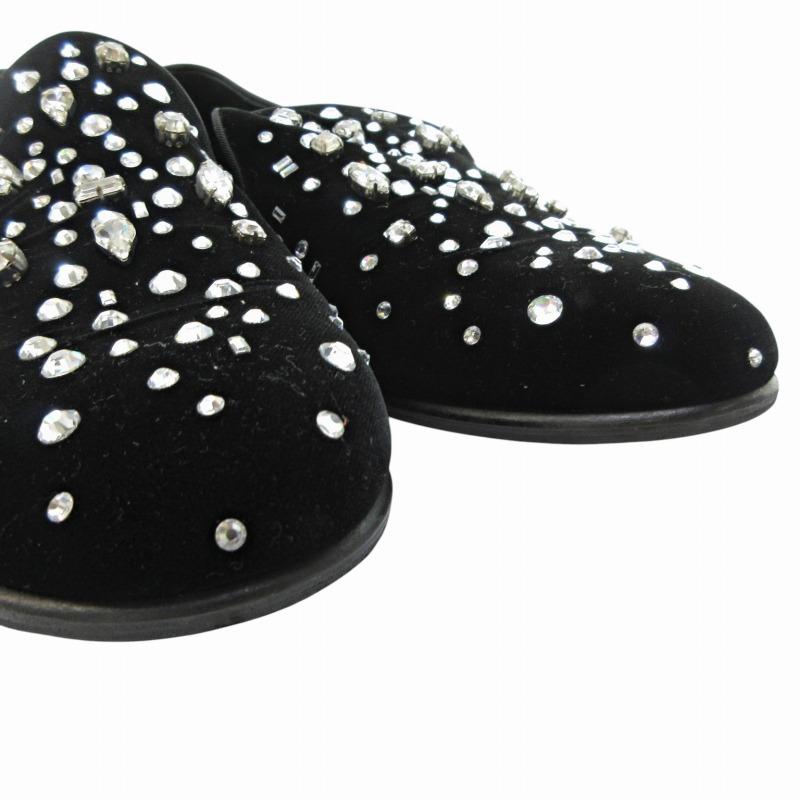Giuseppe Zanotti ブラックベルベットローファー ビジュー付き 【公式