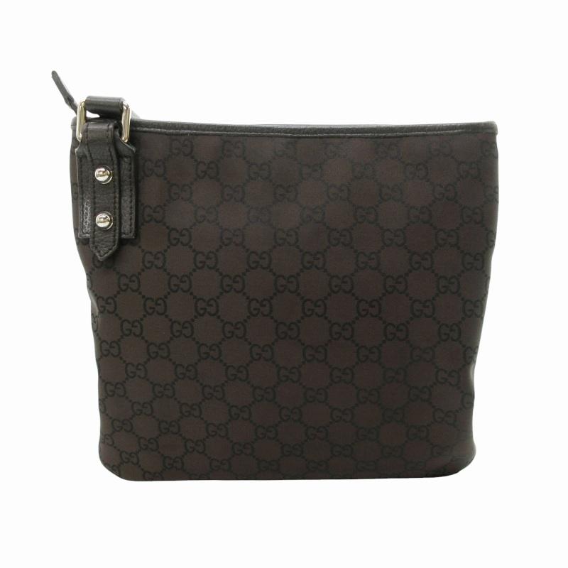 GUCCI グッチ GG ナイロンショルダーバッグ 総柄 チャーム付き 茶 