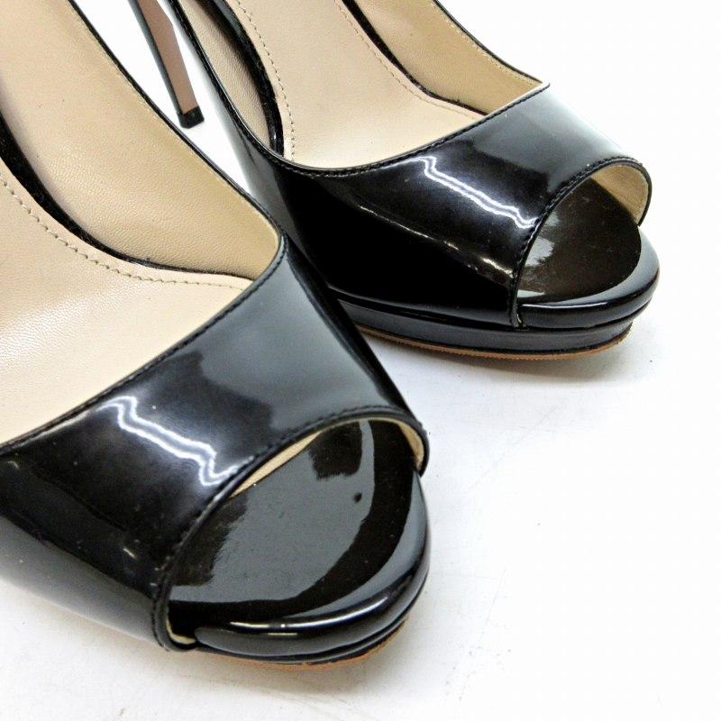 PRADA エナメル オープントゥ ウェッジソール パンプス 黒 38 箱付き
