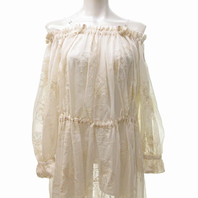 【中古】未使用品 ライト WRYHT 24SS タグ付 刺繍 シアー ロング ワンピース ドレス マキシ オフショルダー ピンク 2 未使用品 ライト WRYHT 24SS タグ付 刺繍 シアー ロング ワンピース