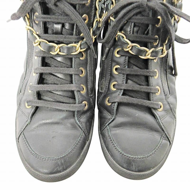 CHANEL シャネル オールレザー チェーン スニーカー ココマーク