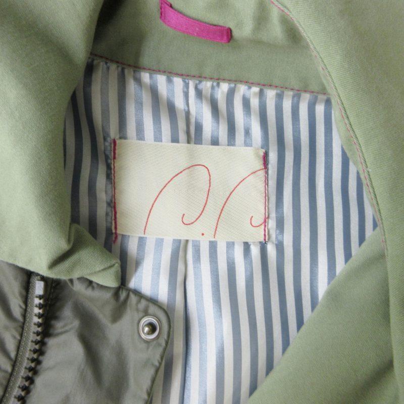 パラスパレス 綿ステンカラー比翼ロングコート 緑 3 花柄裏地 日本製