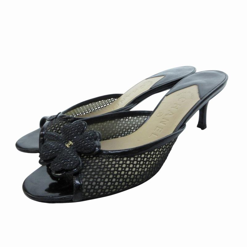 シャネル CHANEL ココマーク ツイード パンプスミュール黒 23cm