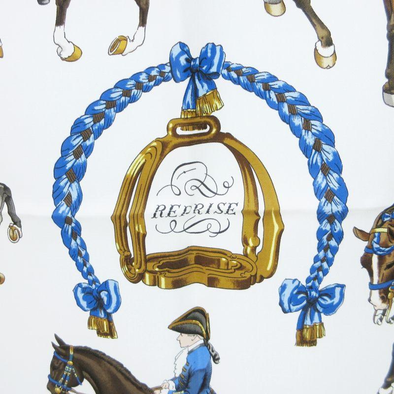 HERMES エルメス 美品 カレ90 スカーフ REPRISE 馬 総柄 絹 シルク  