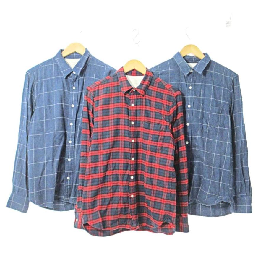無印良品 良品計画 チェック柄 フランネルシャツ 長袖 3点 3着 セット