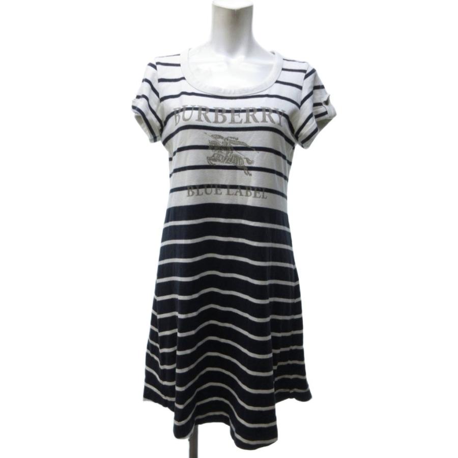 新品タグ付 バーバリーブルーレーベル 半袖ボーダー柄ワンピース38 ブラック BURBERRY BLUE LABEL（バーバリーブルーレーベル） ワンピース