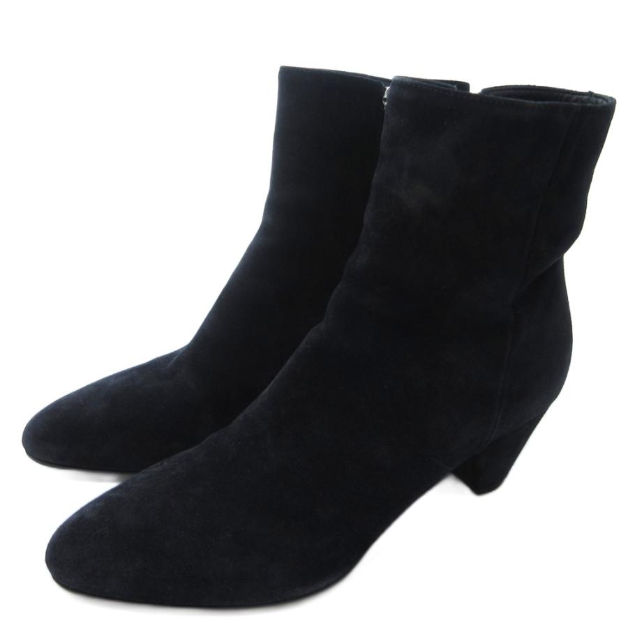 【中古】ミュウミュウ miumiu スエード ショートブーツ ポインテッドトゥ サイドジップ 黒 ブラック 約24.5cm IBO81 miu miu（ミュウミュウ） スエード ショートブーツ ポインテッドトゥ