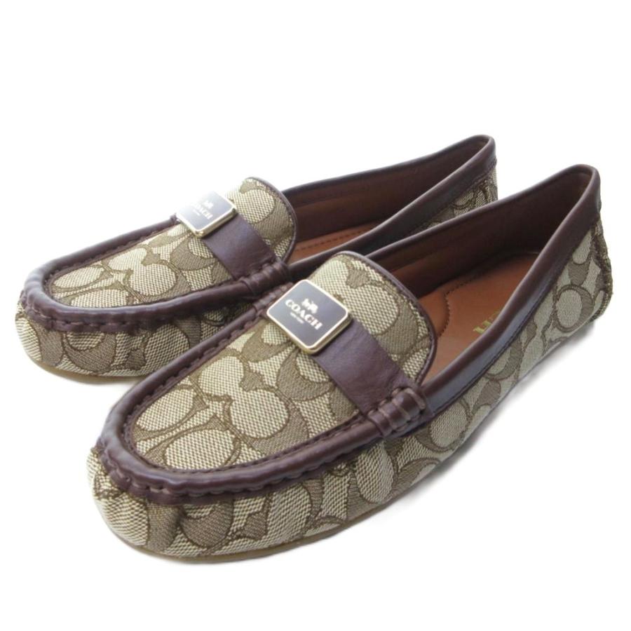 【中古】未使用品 コーチ モナドライバーシグネチャー ローファー フラットシューズ スクエアトゥ ベージュ 約24cm COACH（コーチ） 未使用品 モナドライバーシグネチャー ローファー